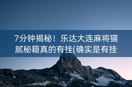 7分钟揭秘！乐达大连麻将猫腻秘籍真的有挂(确实是有挂的)