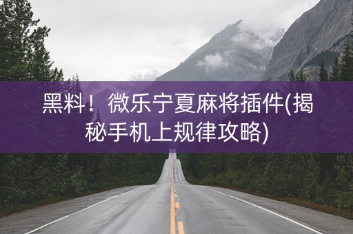 黑料！微乐宁夏麻将插件(揭秘手机上规律攻略)