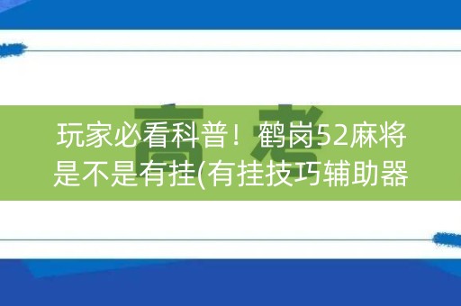 玩家必看科普！鹤岗52麻将是不是有挂(有挂技巧辅助器)