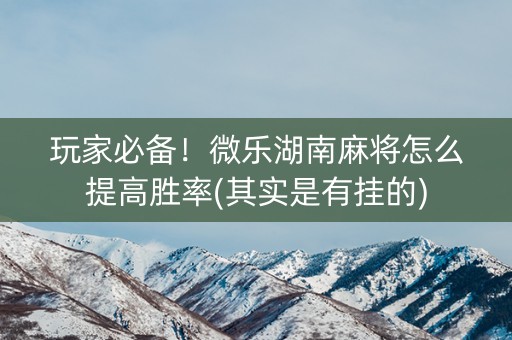 玩家必备！微乐湖南麻将怎么提高胜率(其实是有挂的)