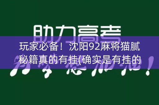玩家必备！沈阳92麻将猫腻秘籍真的有挂(确实是有挂的)