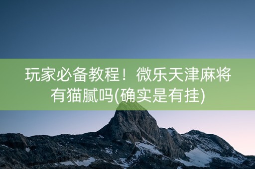 玩家必备教程！微乐天津麻将有猫腻吗(确实是有挂)