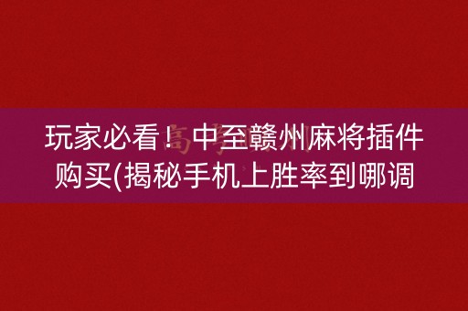 玩家必看！中至赣州麻将插件购买(揭秘手机上胜率到哪调)