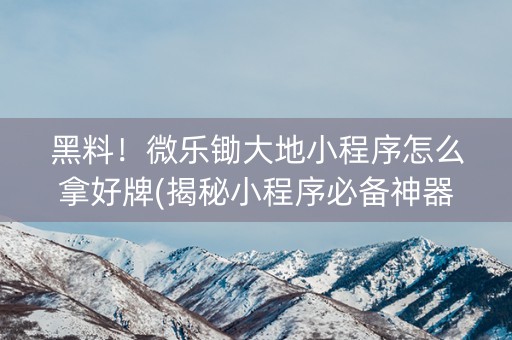 黑料！微乐锄大地小程序怎么拿好牌(揭秘小程序必备神器)