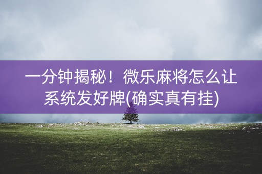 一分钟揭秘！微乐麻将怎么让系统发好牌(确实真有挂)