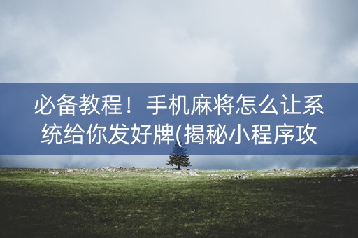 必备教程！手机麻将怎么让系统给你发好牌(揭秘小程序攻略插件)