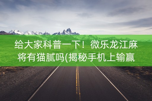 给大家科普一下！微乐龙江麻将有猫腻吗(揭秘手机上输赢规律)