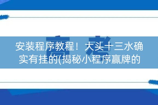 安装程序教程！大头十三水确实有挂的(揭秘小程序赢牌的技巧)