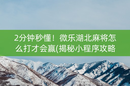 2分钟秒懂！微乐湖北麻将怎么打才会赢(揭秘小程序攻略插件)