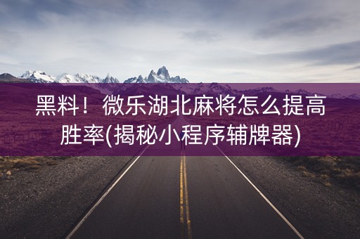 黑料！微乐湖北麻将怎么提高胜率(揭秘小程序辅牌器)