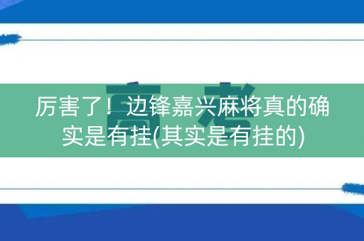 厉害了！边锋嘉兴麻将真的确实是有挂(其实是有挂的)