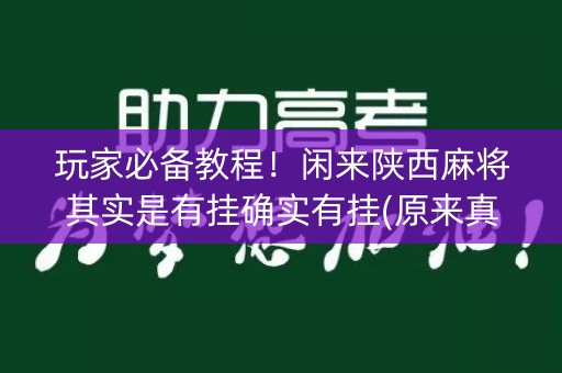 玩家必备教程！闲来陕西麻将其实是有挂确实有挂(原来真的有挂)