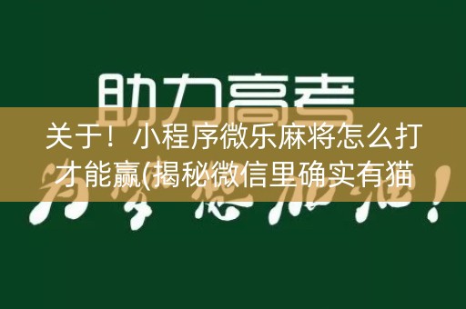 关于！小程序微乐麻将怎么打才能赢(揭秘微信里确实有猫腻)