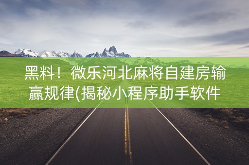 黑料！微乐河北麻将自建房输赢规律(揭秘小程序助手软件)