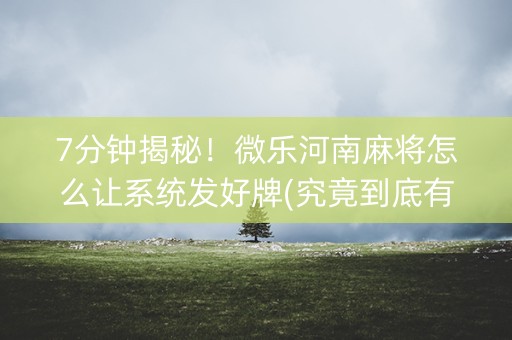 7分钟揭秘！微乐河南麻将怎么让系统发好牌(究竟到底有挂吗)