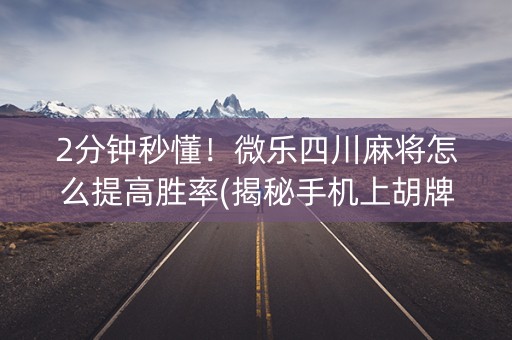 2分钟秒懂！微乐四川麻将怎么提高胜率(揭秘手机上胡牌神器)