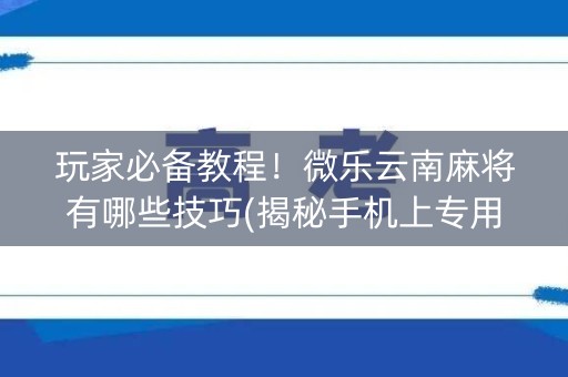 玩家必备教程！微乐云南麻将有哪些技巧(揭秘手机上专用神器)