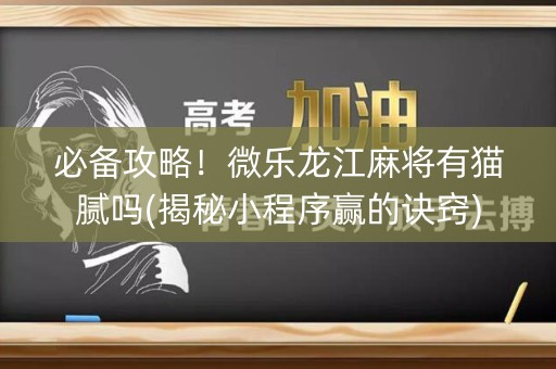 必备攻略！微乐龙江麻将有猫腻吗(揭秘小程序赢的诀窍)