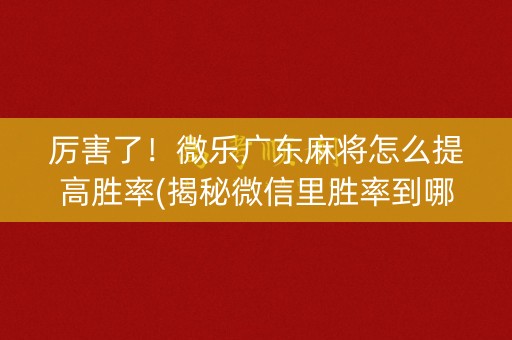 厉害了！微乐广东麻将怎么提高胜率(揭秘微信里胜率到哪调)
