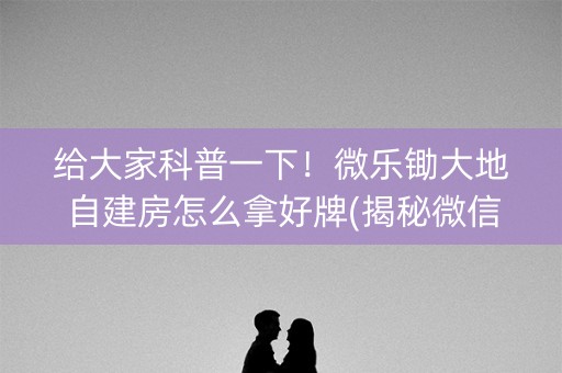 给大家科普一下！微乐锄大地自建房怎么拿好牌(揭秘微信里自建房怎么赢)