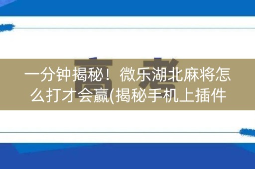 一分钟揭秘！微乐湖北麻将怎么打才会赢(揭秘手机上插件下载)