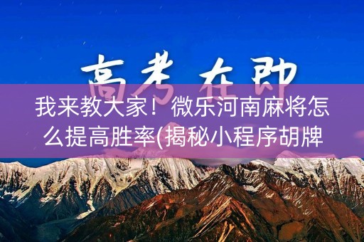我来教大家！微乐河南麻将怎么提高胜率(揭秘小程序胡牌神器)