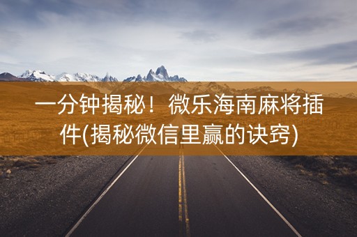 一分钟揭秘！微乐海南麻将插件(揭秘微信里赢的诀窍)