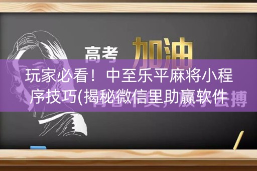 玩家必看！中至乐平麻将小程序技巧(揭秘微信里助赢软件)