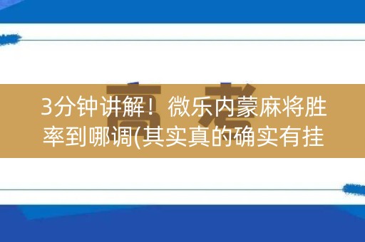 3分钟讲解！微乐内蒙麻将胜率到哪调(其实真的确实有挂)