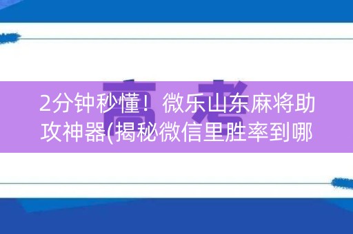 2分钟秒懂！微乐山东麻将助攻神器(揭秘微信里胜率到哪调)