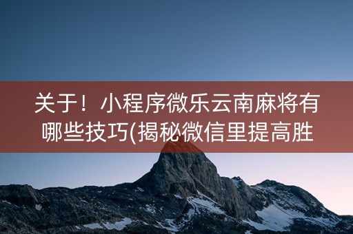 关于！小程序微乐云南麻将有哪些技巧(揭秘微信里提高胜率)