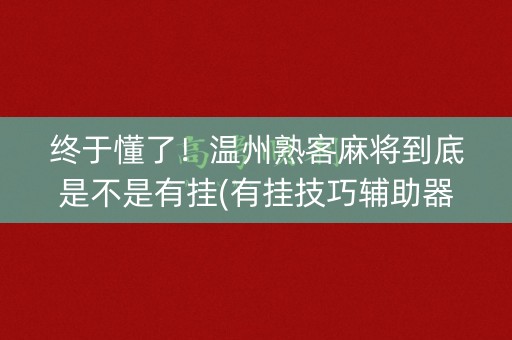 终于懂了！温州熟客麻将到底是不是有挂(有挂技巧辅助器)