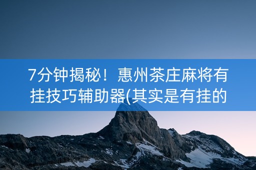 7分钟揭秘！惠州茶庄麻将有挂技巧辅助器(其实是有挂的)