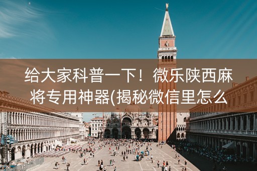 给大家科普一下！微乐陕西麻将专用神器(揭秘微信里怎么容易赢)