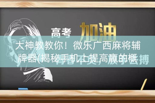 大神教教你！微乐广西麻将辅牌器(揭秘手机上提高赢的概率)