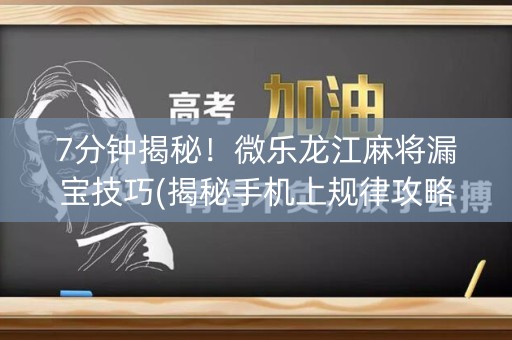 7分钟揭秘！微乐龙江麻将漏宝技巧(揭秘手机上规律攻略)