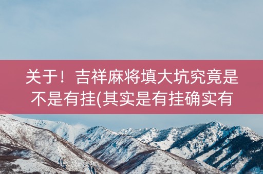 关于！吉祥麻将填大坑究竟是不是有挂(其实是有挂确实有挂)