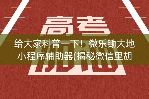 给大家科普一下！微乐锄大地小程序辅助器(揭秘微信里胡牌神器)