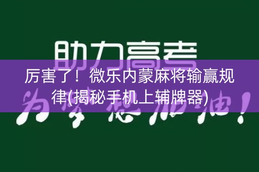 厉害了！微乐内蒙麻将输赢规律(揭秘手机上辅牌器)
