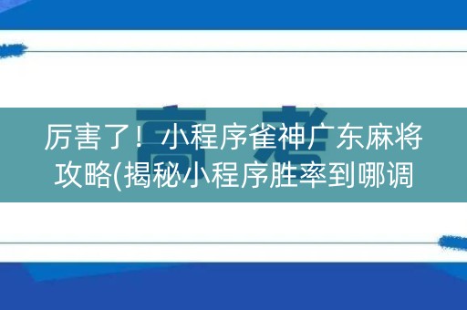 厉害了！小程序雀神广东麻将攻略(揭秘小程序胜率到哪调)