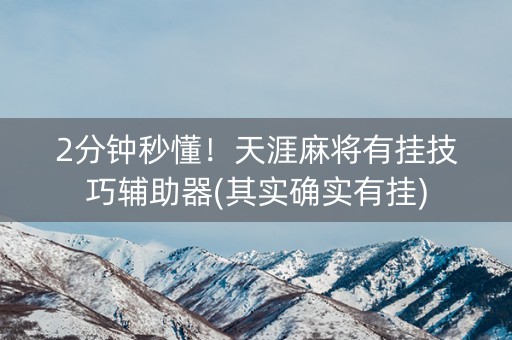 2分钟秒懂！天涯麻将有挂技巧辅助器(其实确实有挂)