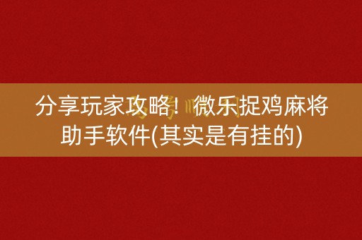 分享玩家攻略！微乐捉鸡麻将助手软件(其实是有挂的)