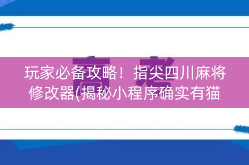 玩家必备攻略！指尖四川麻将修改器(揭秘小程序确实有猫腻)