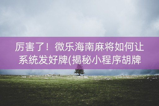 厉害了！微乐海南麻将如何让系统发好牌(揭秘小程序胡牌神器)