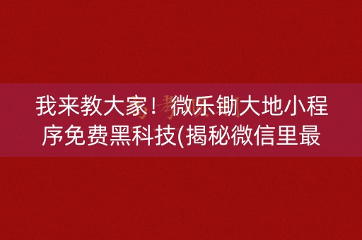 我来教大家！微乐锄大地小程序免费黑科技(揭秘微信里最新神器下载)