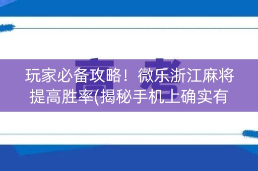 玩家必备攻略！微乐浙江麻将提高胜率(揭秘手机上确实有猫腻)