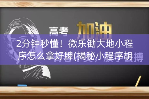 2分钟秒懂！微乐锄大地小程序怎么拿好牌(揭秘小程序胡牌技巧)