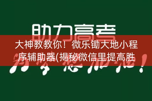 大神教教你！微乐锄大地小程序辅助器(揭秘微信里提高胜率)