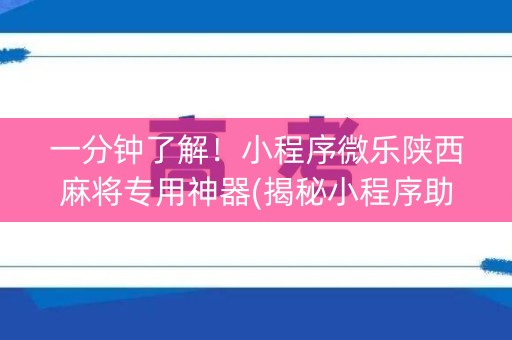 一分钟了解！小程序微乐陕西麻将专用神器(揭秘小程序助攻神器)