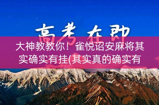 大神教教你！雀悦诏安麻将其实确实有挂(其实真的确实有挂)